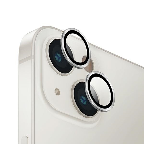 Uniq Optix Aluminum Camera Lens Protector til iPhone 14/14 Plus-kameraobjektiv med applikator - sølv