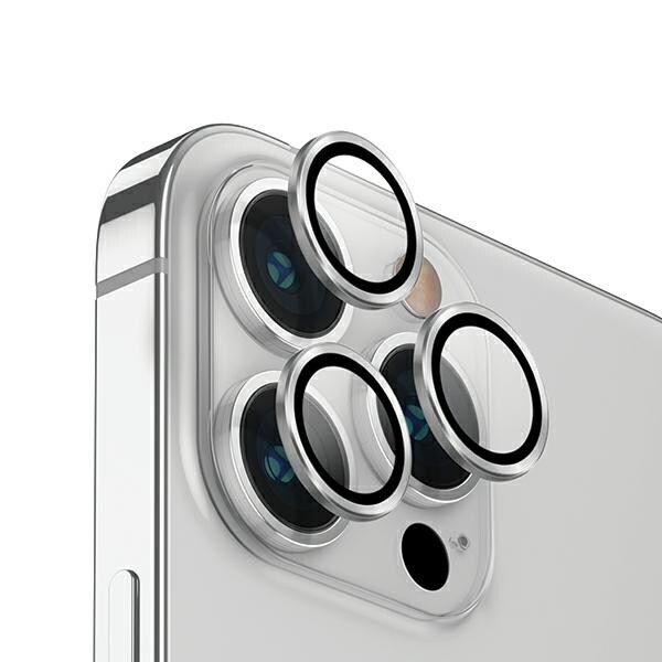 Uniq Optix Aluminium Kamera Linsebeskytter til iPhone 14 Pro / 14 Pro Max - Sølv med applikator