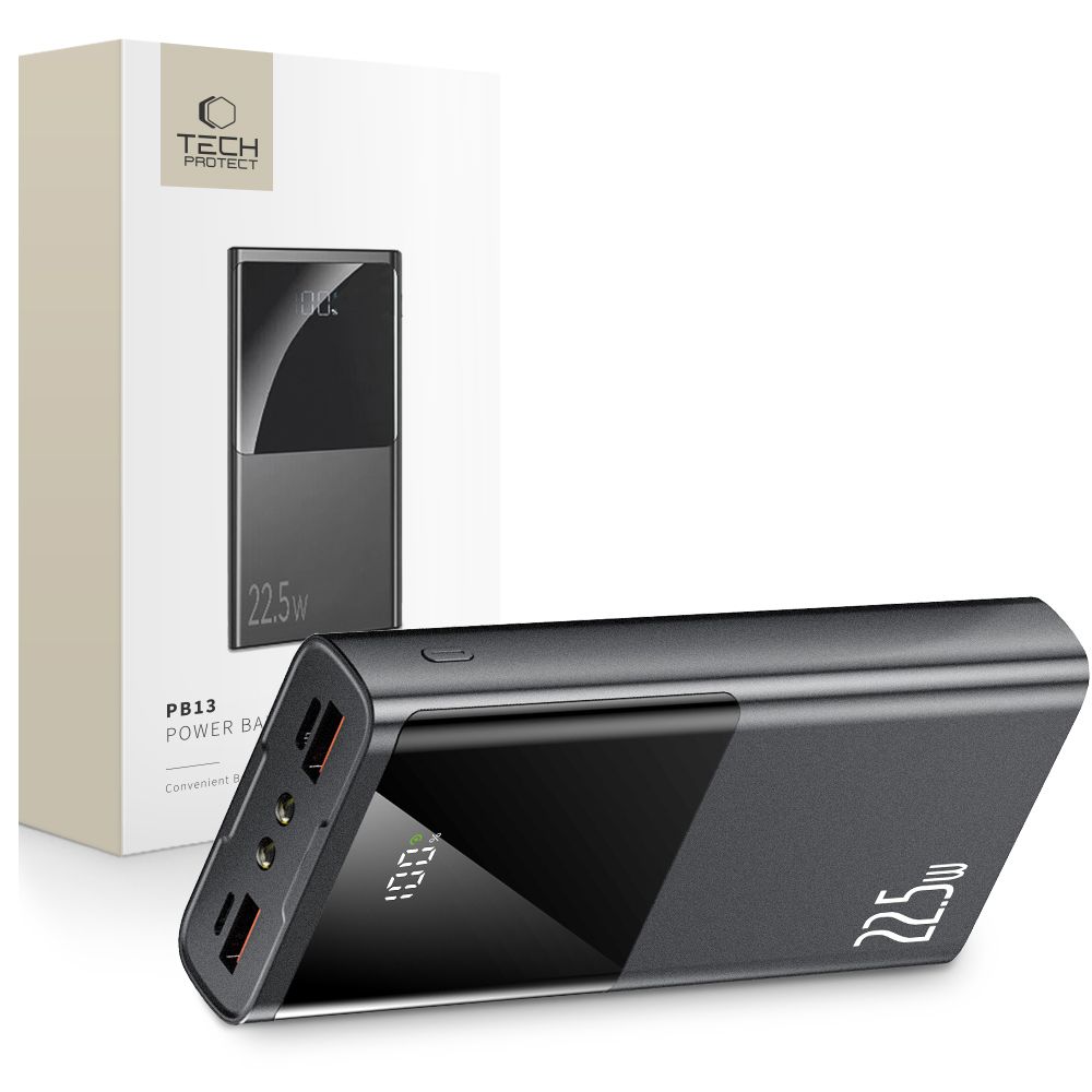 Powerbank Tech-Protect PB13 20000mAh 22.5W 2x USB-A / USB-C / Lightning med kabel - grå