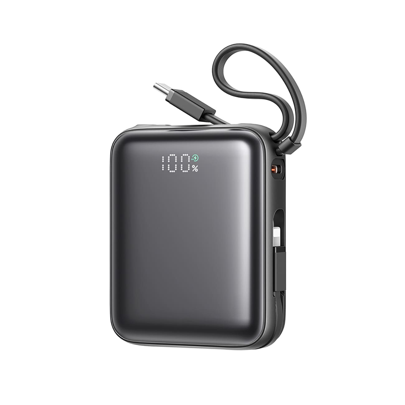 Joyroom JR-PBF27 10000mAh 22.5W Powerbank med indbyggede USB-C- og Lightning-kabler - Sort