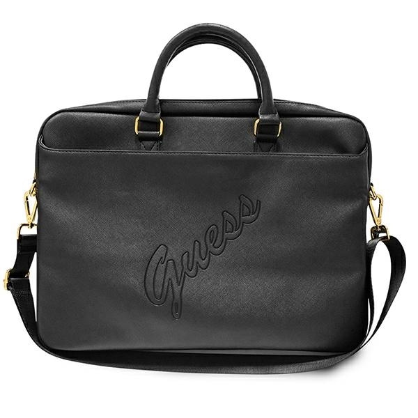 Guess Saffiano Script-taske til en 16" bærbar computer - sort