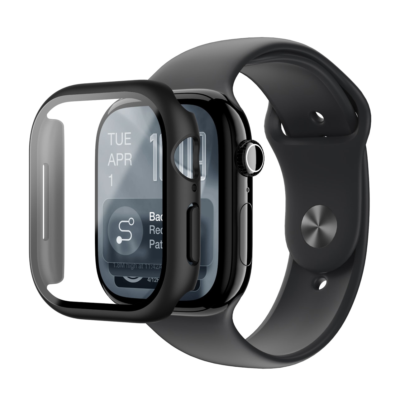 AmazingThing Radix Glass skærmbeskytter med etui til Apple Watch Series 11 46mm - Sort