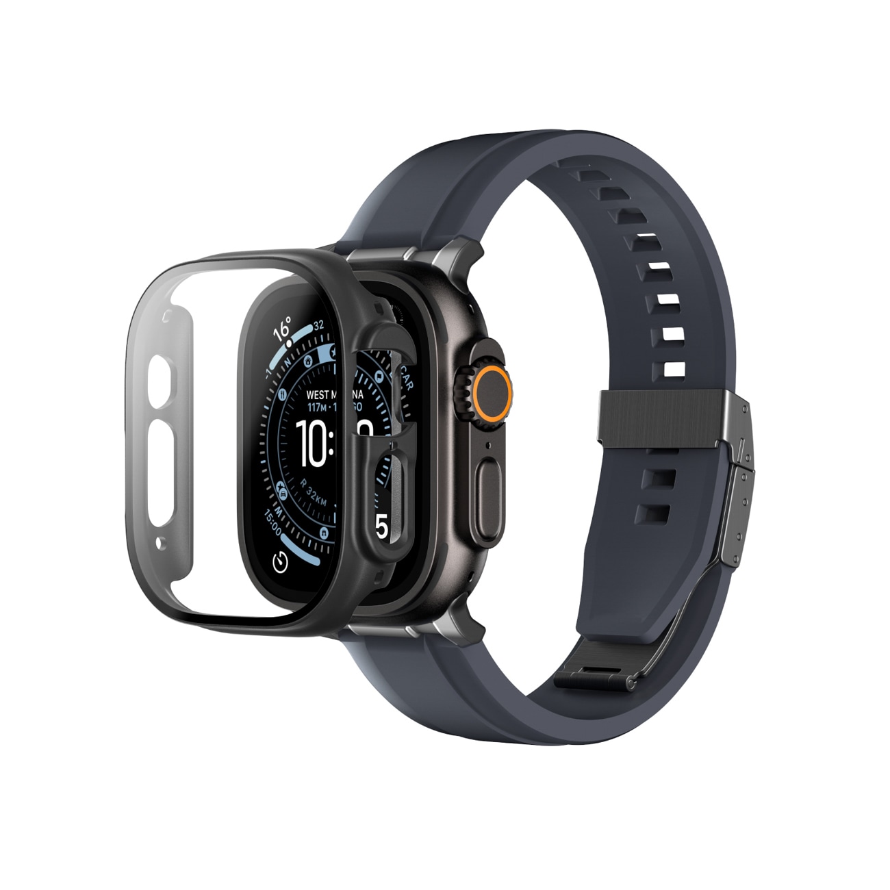 AmazingThing Radix Glass skærmbeskytter med etui til Apple Watch UItra 3 49mm - Sort