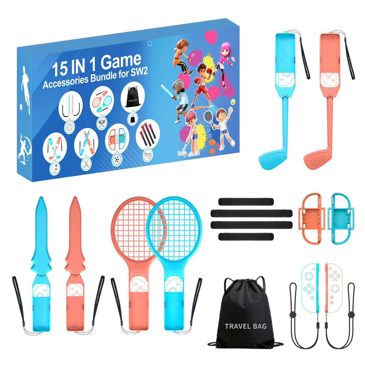 Nintendo Switch 15-in-1 Family Accessory Pack 2 - Orange og blåt sæt
