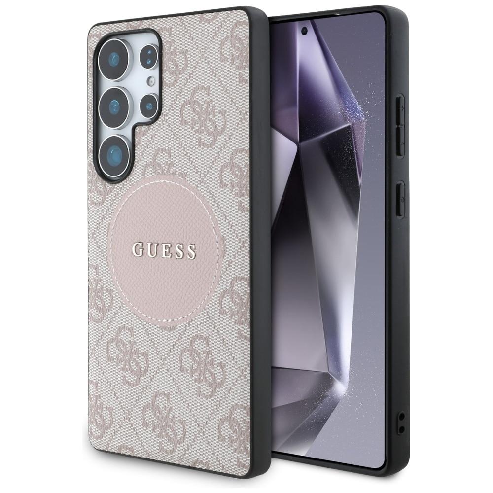 Guess 4G Round Patch Classic Logo MagSafe-etui til Samsung Galaxy S25 Ultra Pink