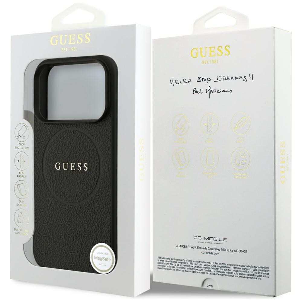 Guess Grained Ring MagSafe-etui til iPhone 17 Pro - sort