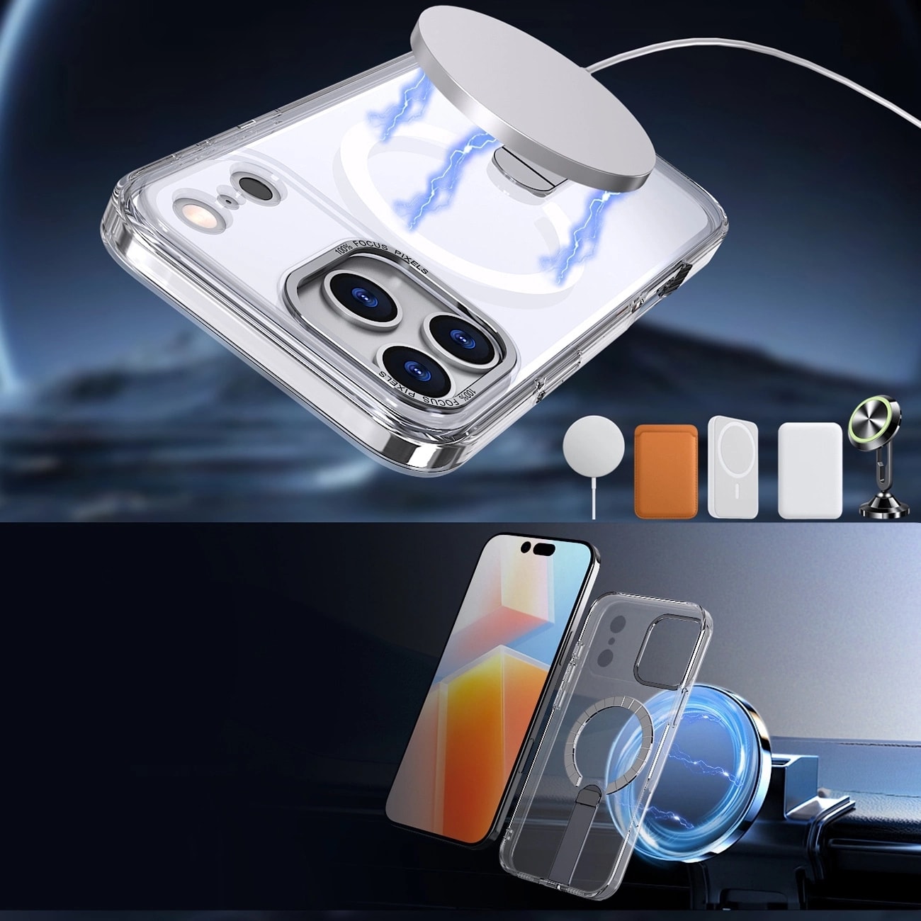 Hybrid Armor X-etui til Samsung Galaxy S26 Plus med stativ, kompatibel med MagSafe - gennemsigtig
