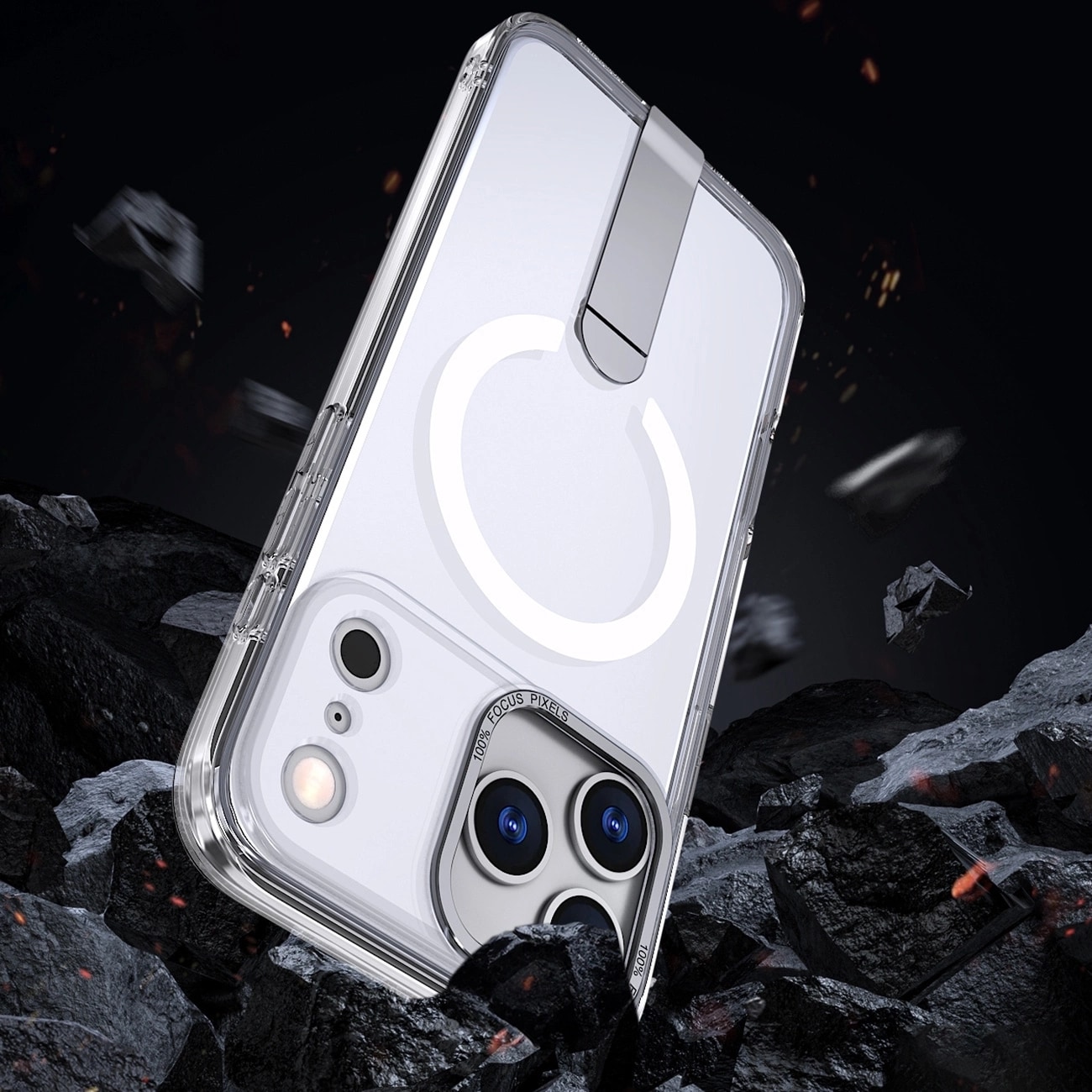 Hybrid Armor X-etui til Samsung Galaxy S26 Plus med stativ, kompatibel med MagSafe - gennemsigtig