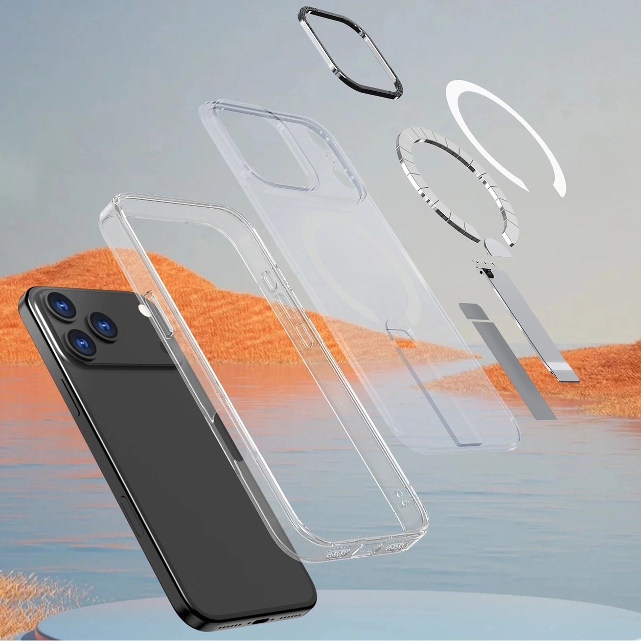 Hybrid Armor X-etui til Samsung Galaxy S26 Plus med stativ, kompatibel med MagSafe - gennemsigtig