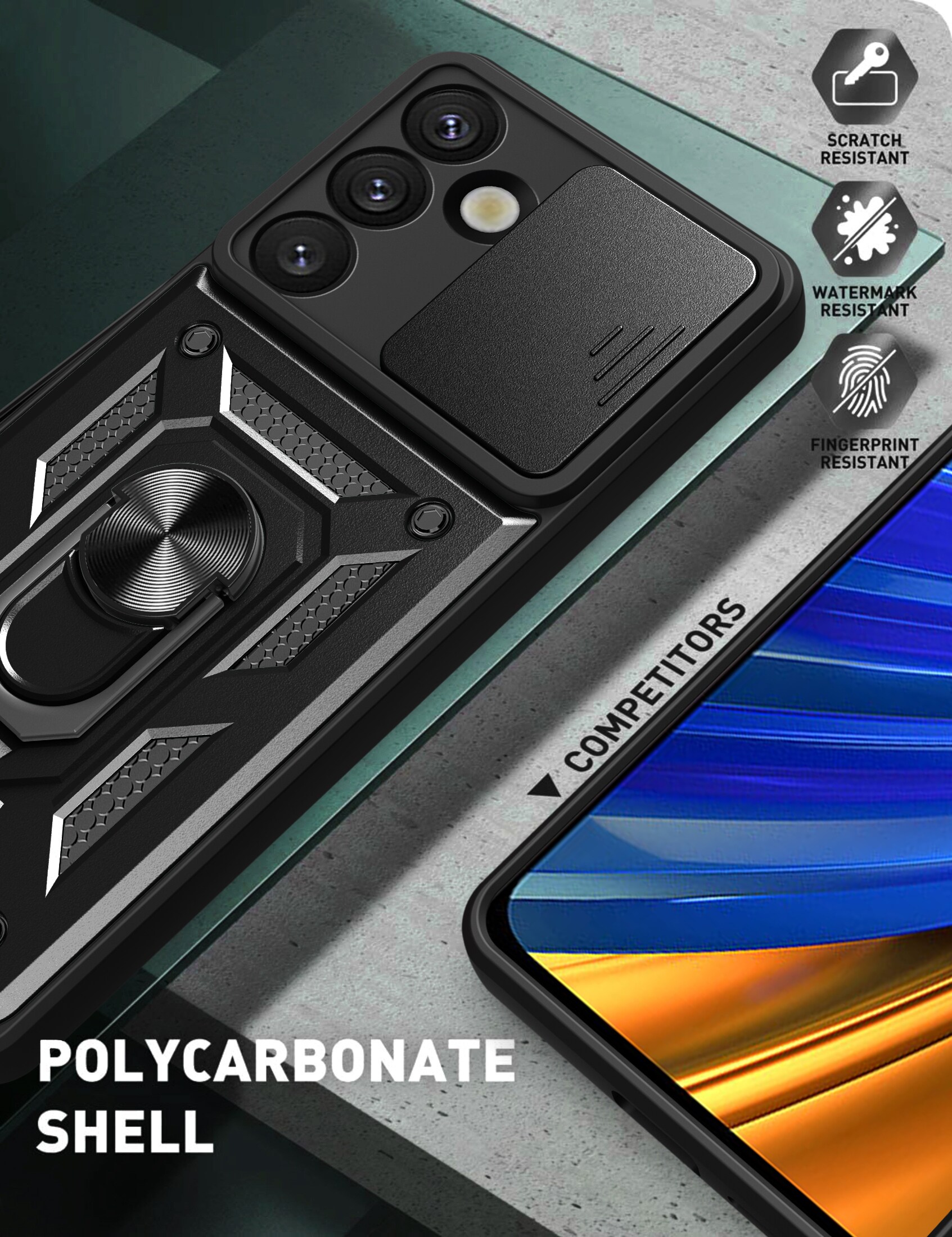 Hybrid Armor Camshield-etui til Sasung Galaxy S26 Plus - Sort