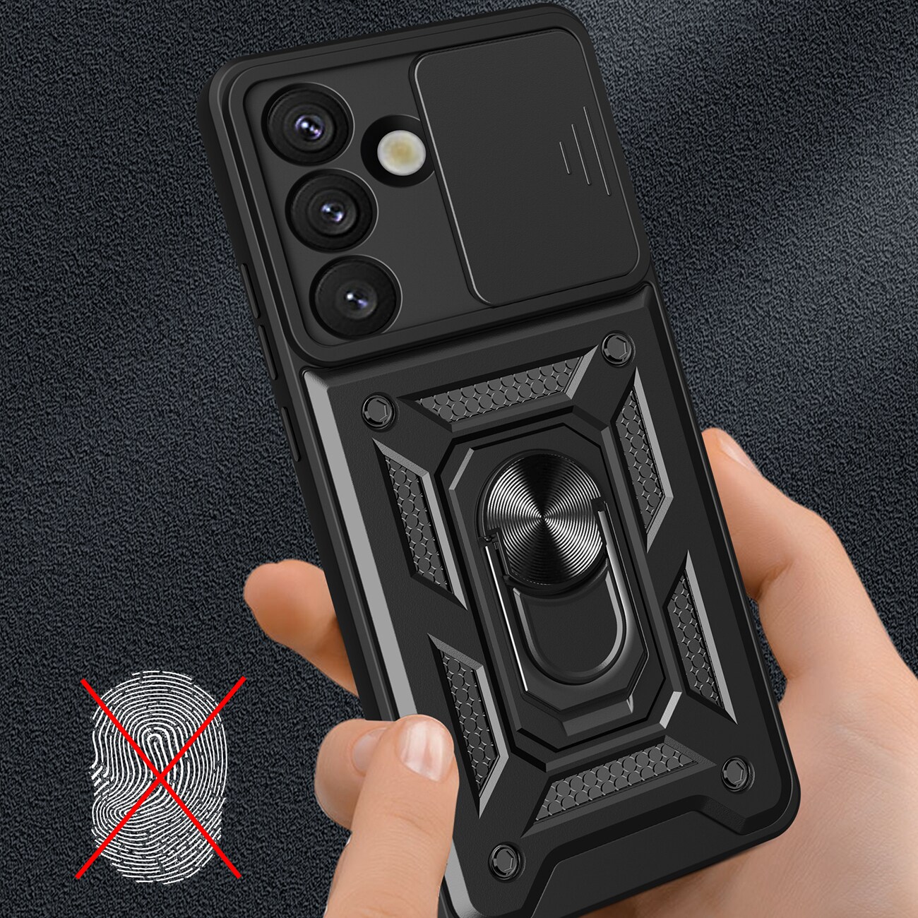 Hybrid Armor Camshield-etui til Sasung Galaxy S26 Plus - Sort
