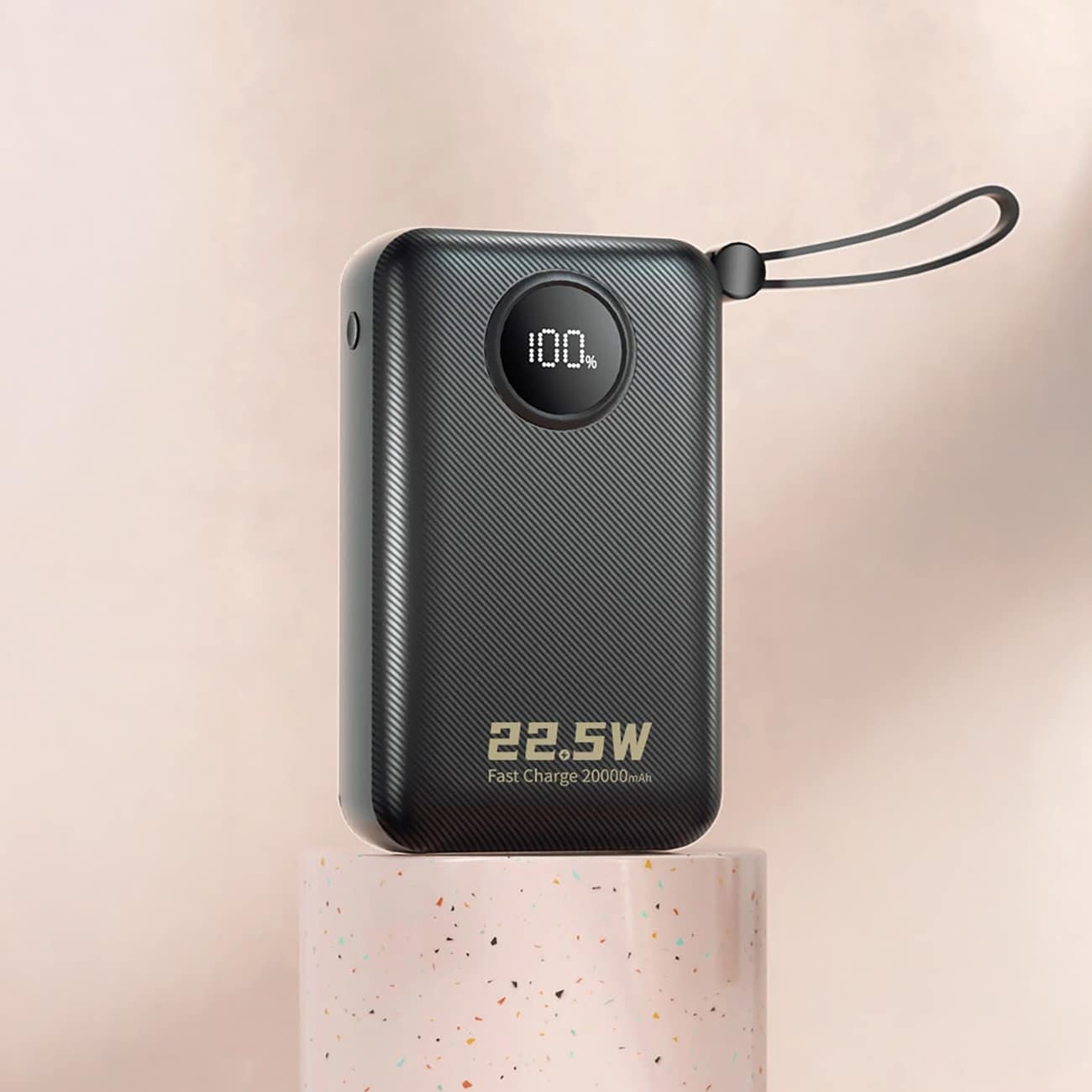 Dudao K14+ Powerbank 20000mAh 22.5W USB-C / USB-A / Indbyggede Lightning- og USB-C-kabler - Sort