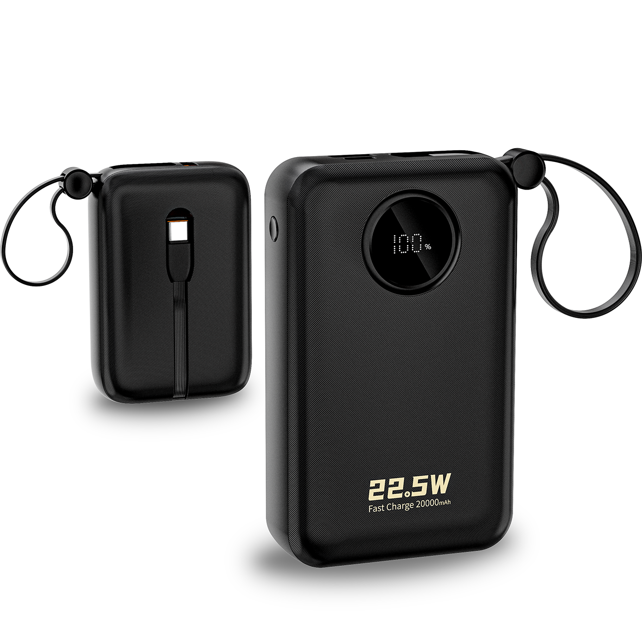 Dudao K14+ Powerbank 20000mAh 22.5W USB-C / USB-A / Indbyggede Lightning- og USB-C-kabler - Sort