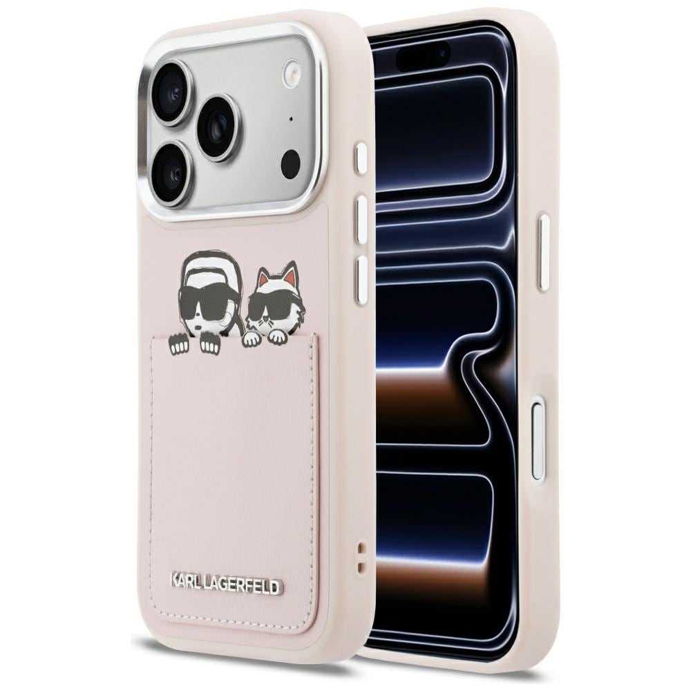 Karl Lagerfeld Karl & Choupette Print & Pocket Case til iPhone 17 Pro Max - Pink