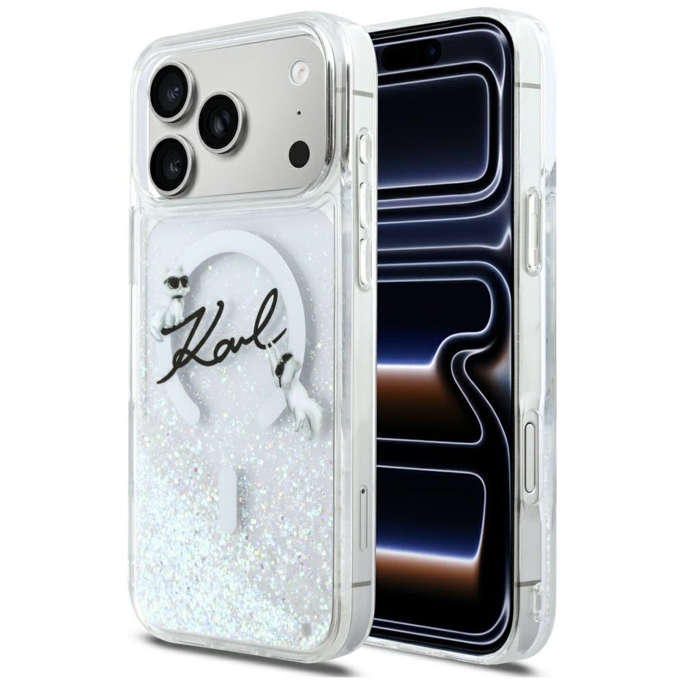 Karl Lagerfeld Liquid Glitter Karl Script Logo MagSafe-etui til iPhone 17 Pro Max - Klar