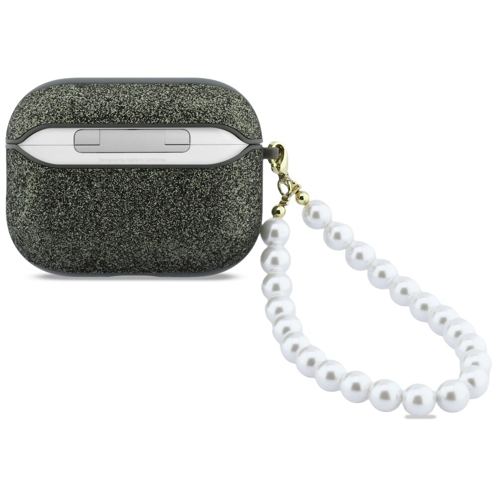 Guess Glitter Pearl Strap-etui til AirPods Pro 3 - sort og glitter