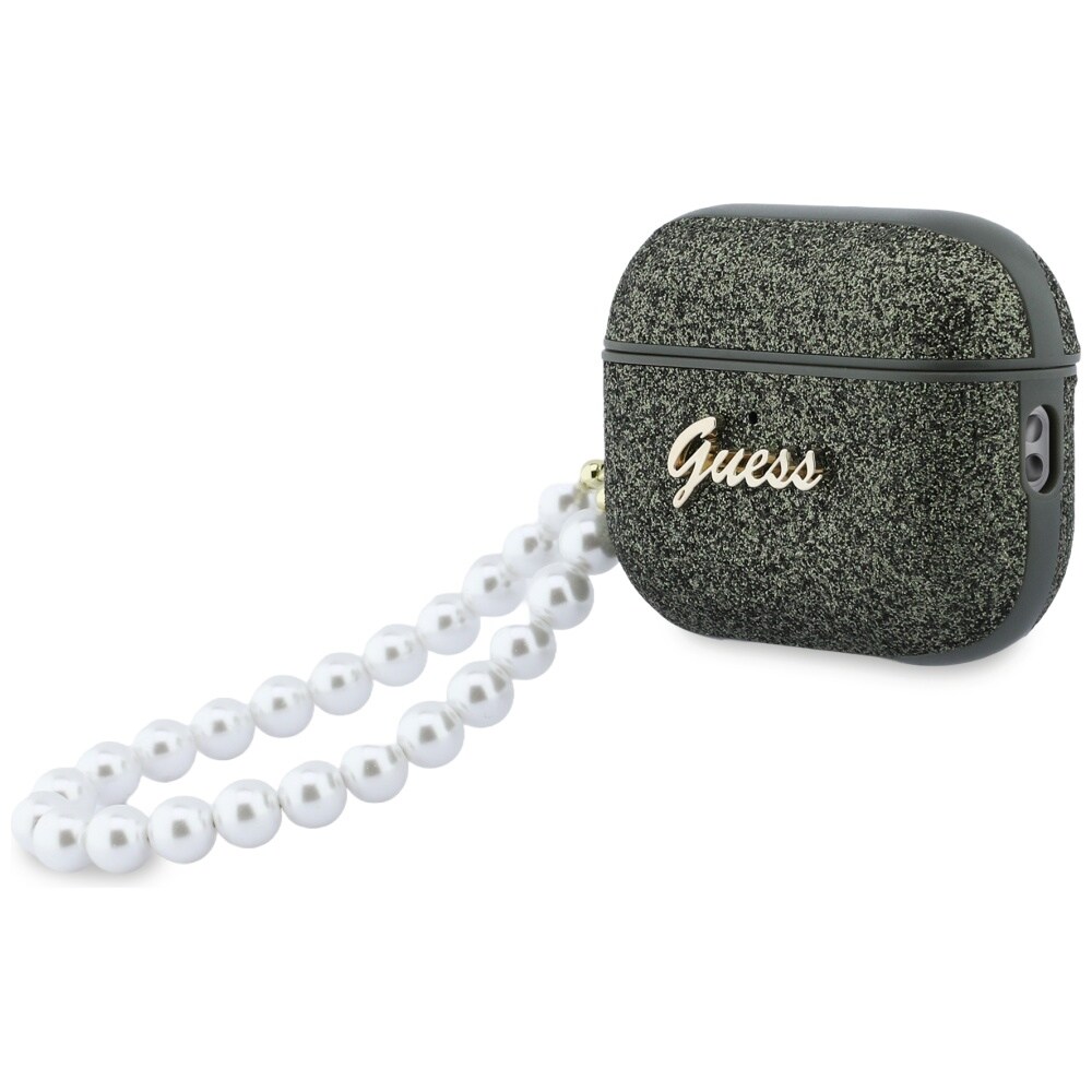 Guess Glitter Pearl Strap-etui til AirPods Pro 3 - sort og glitter