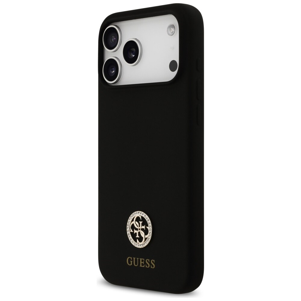 Guess Silikone Logo Strass 4G MagSafe-etui til iPhone 17 Pro Max - Sort