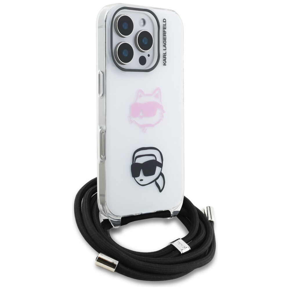 Karl Lagerfeld IML Crossbody Karl&Choupette Head Case til iPhone 16 Pro - Hvid