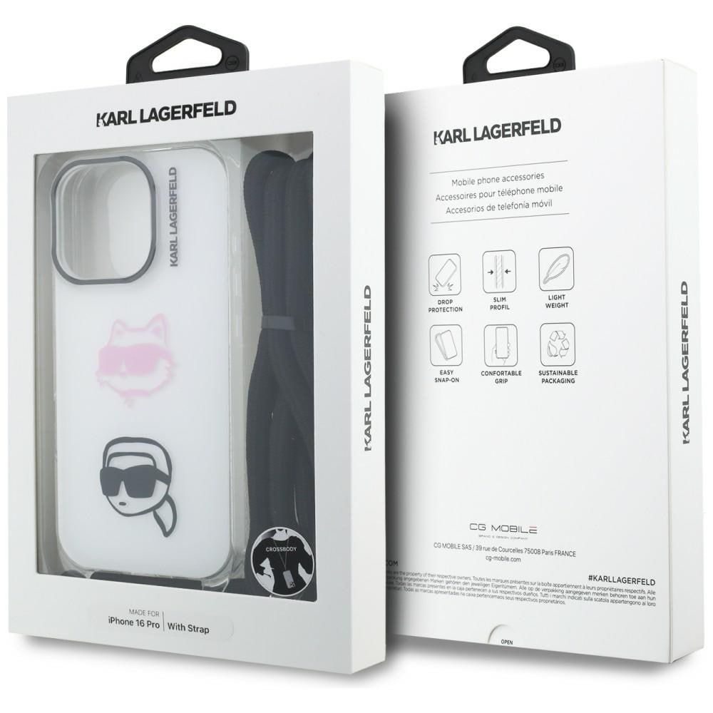 Karl Lagerfeld IML Crossbody Karl&Choupette Head Case til iPhone 16 Pro - Hvid