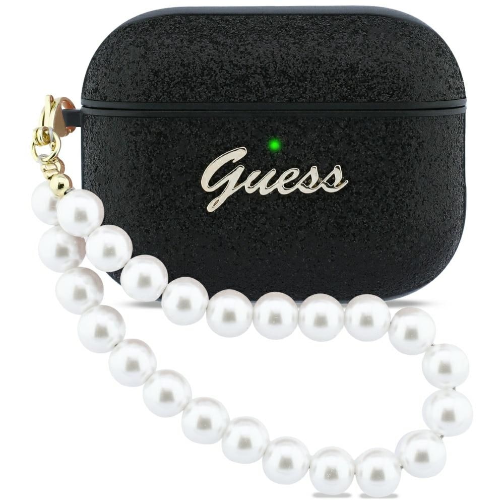 Guess Glitter Pearl Strap-etui til AirPods Pro 3 - Sort