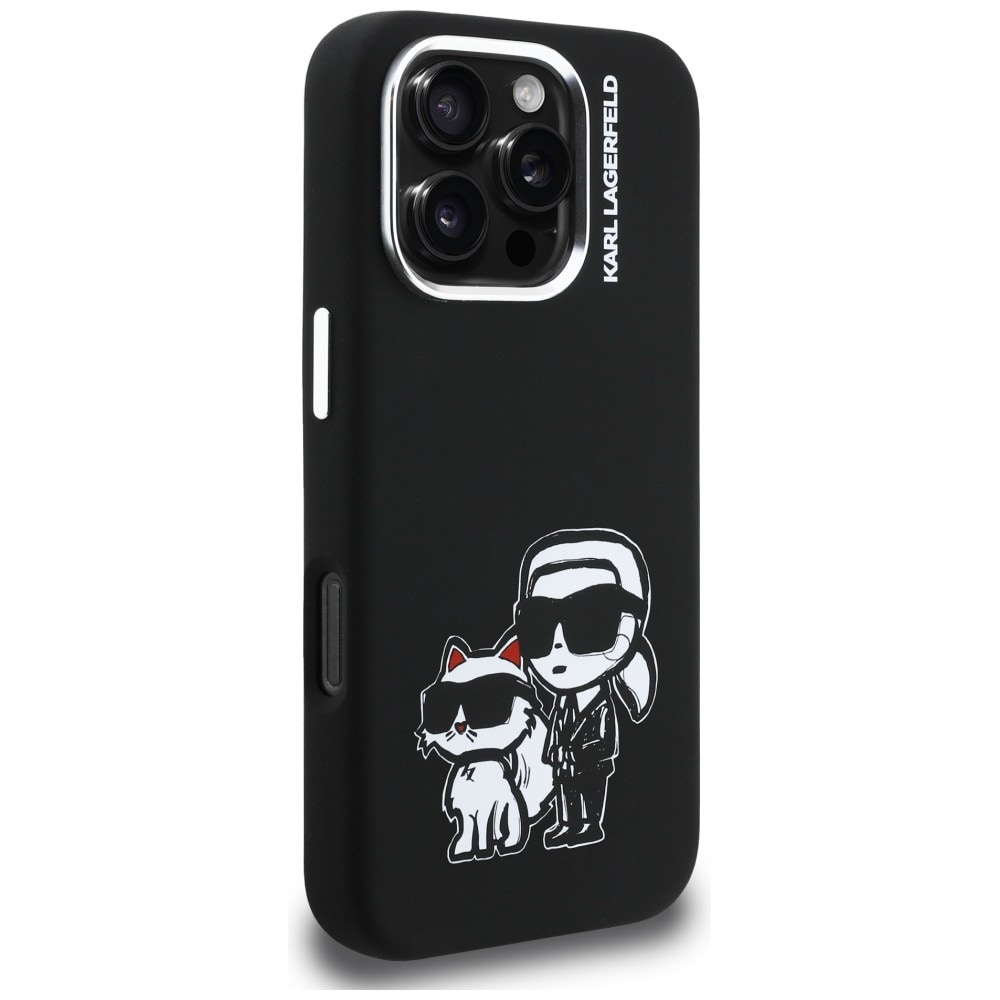 Karl Lagerfeld silikone Karl&Choupette Sketch MagSafe-etui til iPhone 16 Pro - Sort