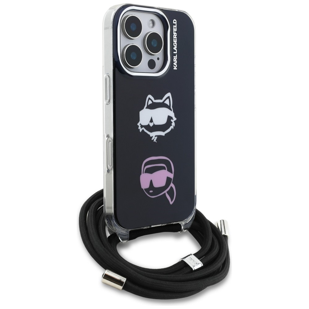 Karl Lagerfeld IML Crossbody Karl&Choupette Head Case til iPhone 16 Pro Max - Sort