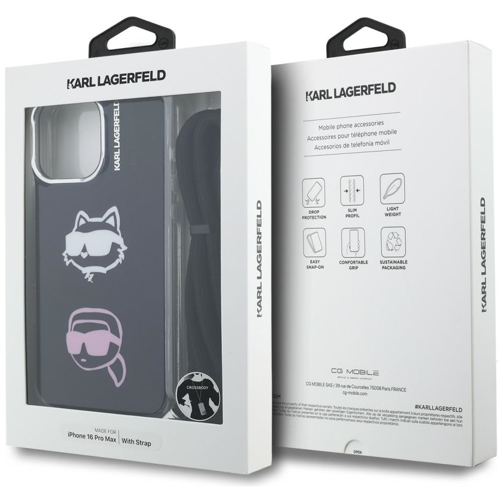Karl Lagerfeld IML Crossbody Karl&Choupette Head Case til iPhone 16 Pro Max - Sort