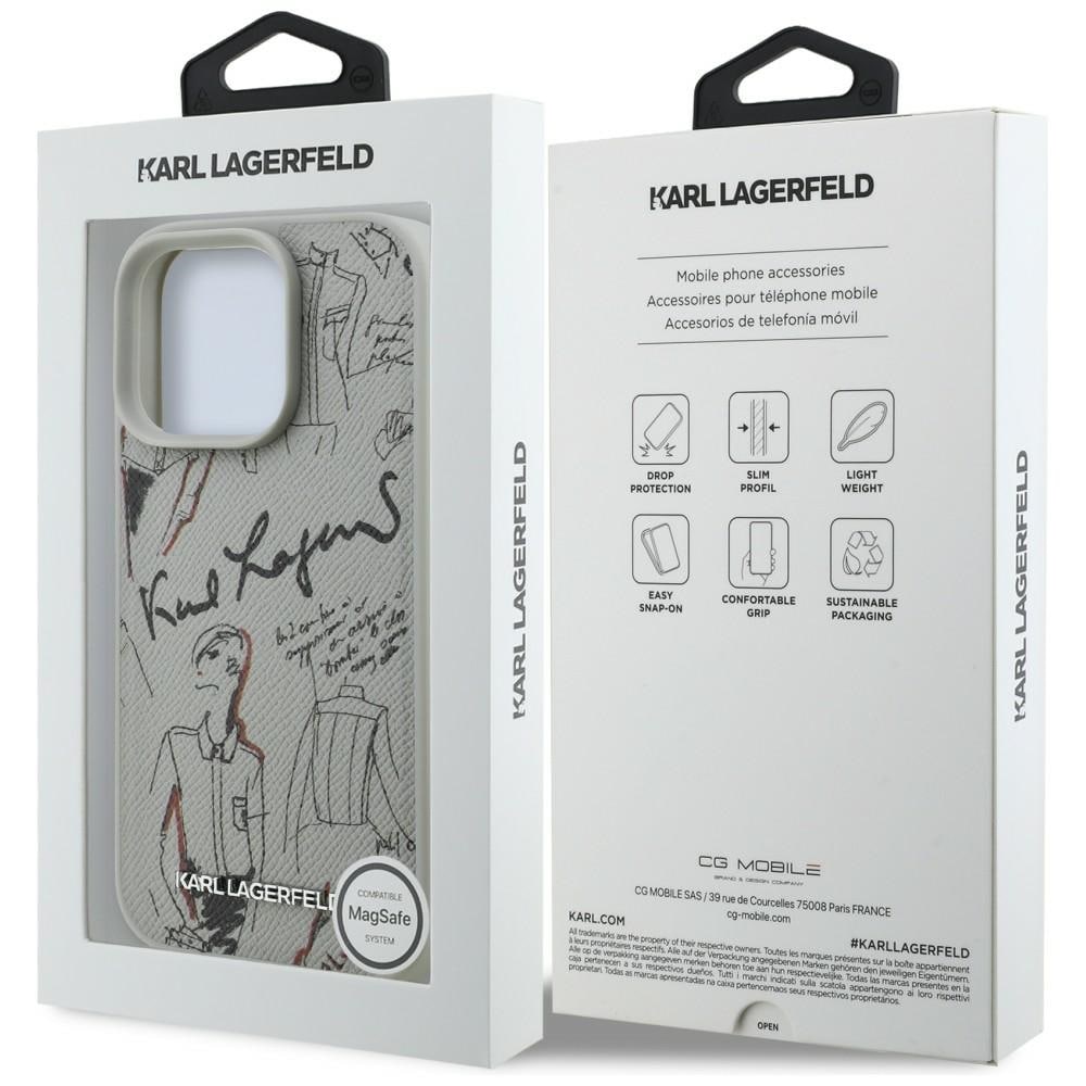 Karl Lagerfeld MagSafe-etui med kornet mønster og logo til iPhone 16 Pro Max - grå