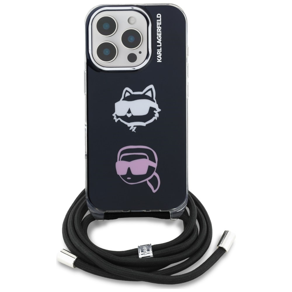 Karl Lagerfeld IML Crossbody Karl&Choupette Head Case til iPhone 16 Pro - Sort