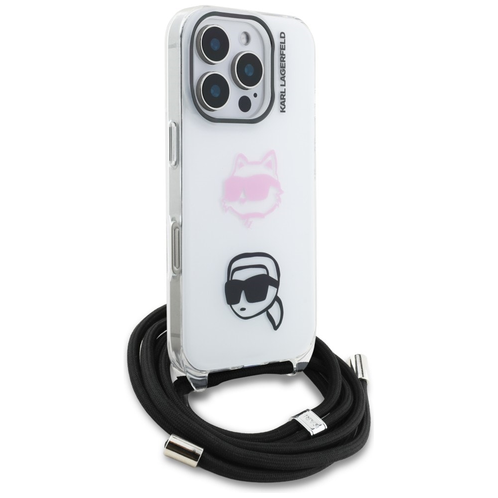 Karl Lagerfeld IML Crossbody Karl&Choupette Head Case til iPhone 16 Pro Max - Hvid