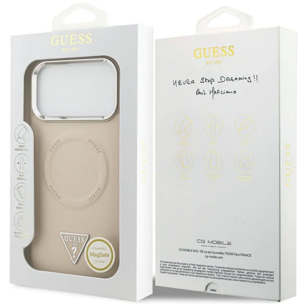 Guess MagSafe-etui med trekantlogo til iPhone 17 Pro - Beige