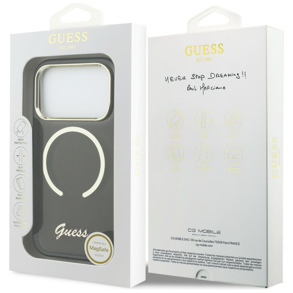Guess IML Script Metal MagSafe-etui til iPhone 17 Pro - Sort