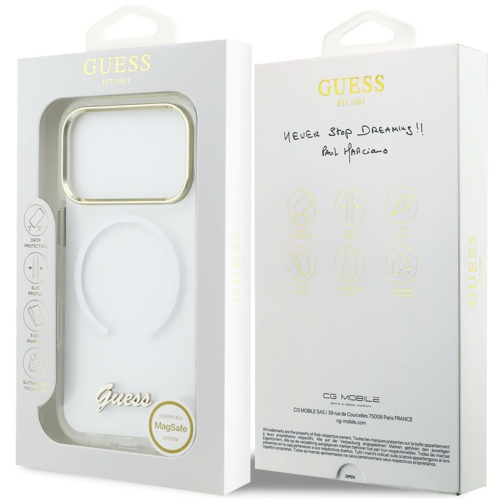 Guess IML Gradient Script Metal MagSafe-etui til iPhone 17 Pro - Hvid