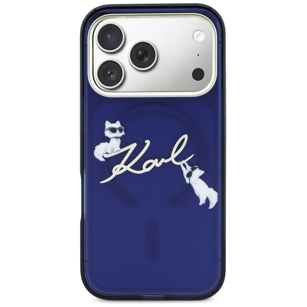 Karl Lagerfeld IML Choupettes Karl Script Logo MagSafe-etui til iPhone 17 Pro Max - Blå