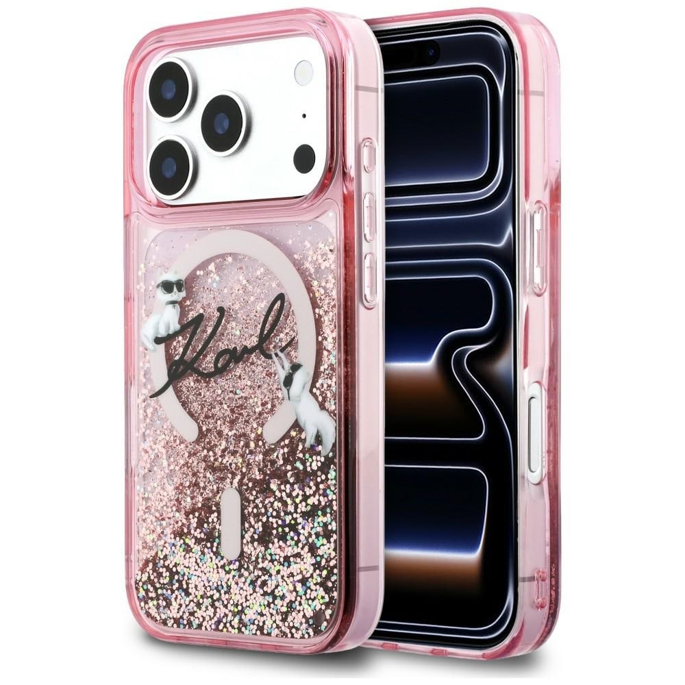 Karl Lagerfeld Liquid Glitter Karl Script Logo MagSafe-etui til iPhone 17 Pro Max - Pink