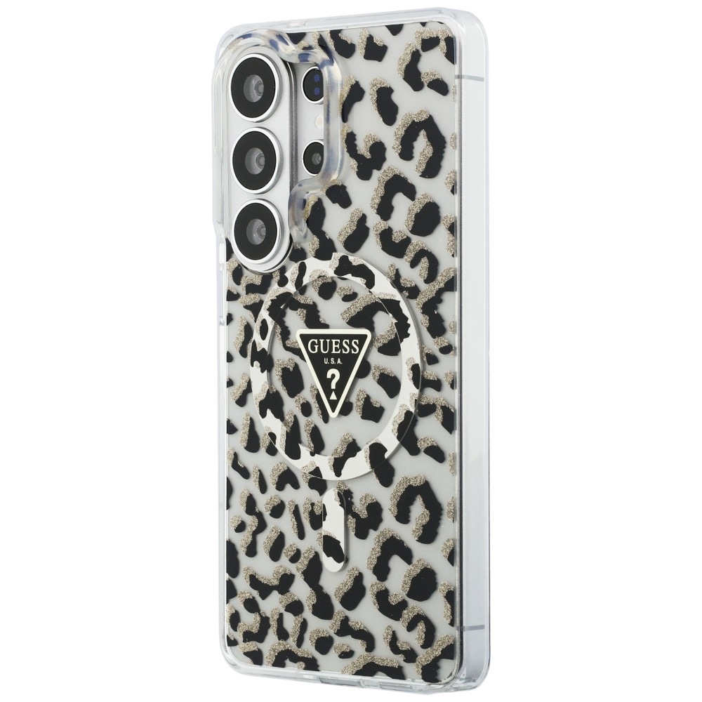 Guess IML Leopard Print Triangle MagSafe-etui til Samsung Galaxy S26 Ultra - Sort