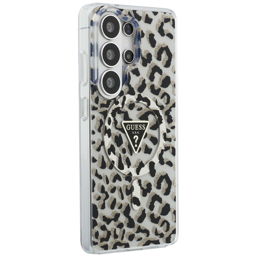Guess IML Leopard Print Triangle MagSafe-etui til Samsung Galaxy S26 Ultra - Sort