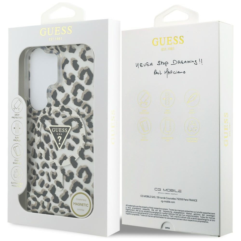 Guess IML Leopard Print Triangle MagSafe-etui til Samsung Galaxy S26 Ultra - Sort