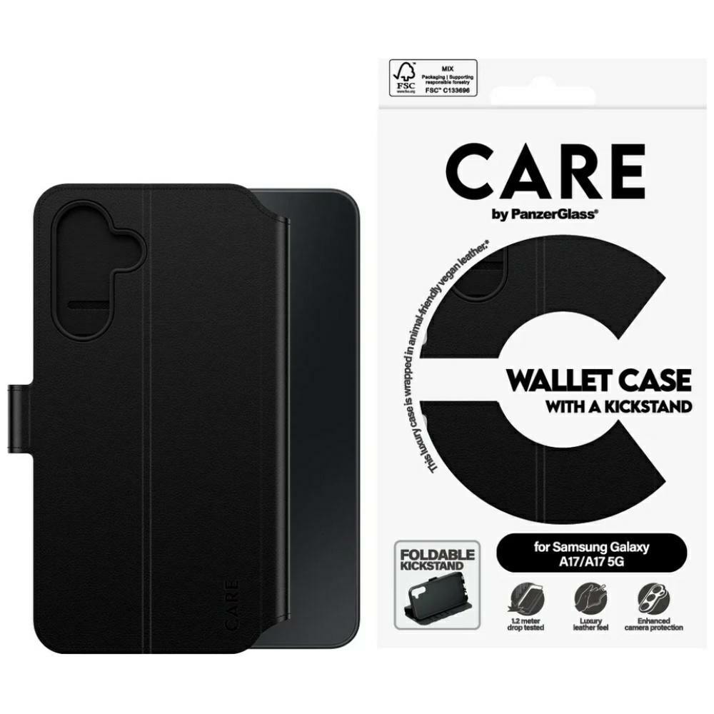 CARE by PanzerGlass Wallet Case M. Kickstand til Samsung Galaxy M17 5G / A17 / A17 5G - Sort