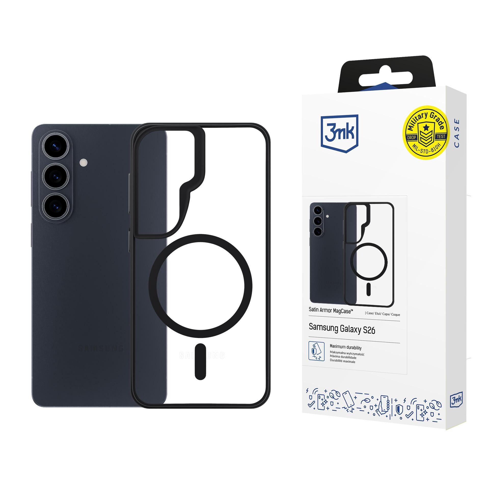 3mk Satin Armor MagCase til Samsung Galaxy S26 - Gennemsigtig sort