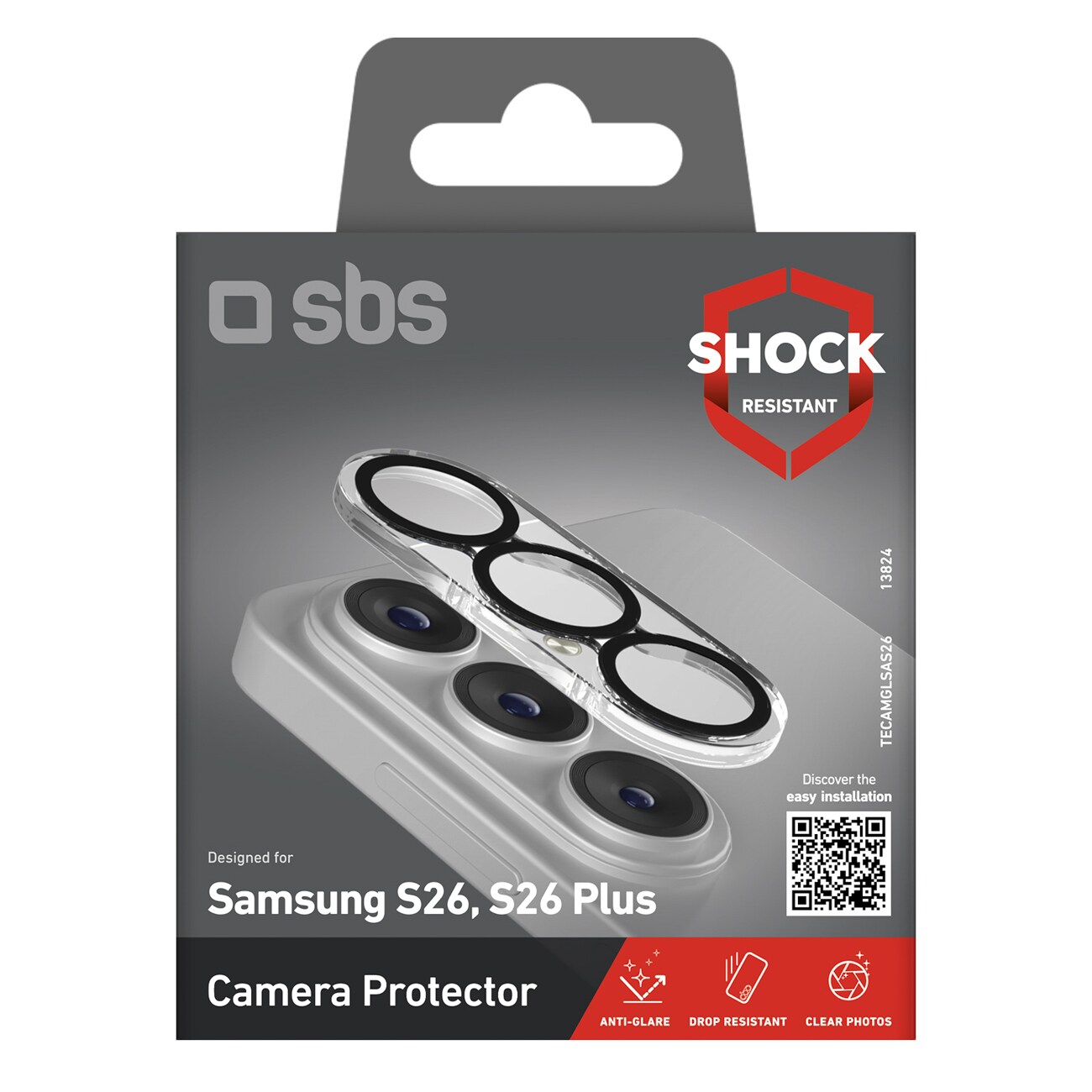SBS beskyttelsesglas til bagkameraet til Samsung Galaxy S26 - med sort ramme