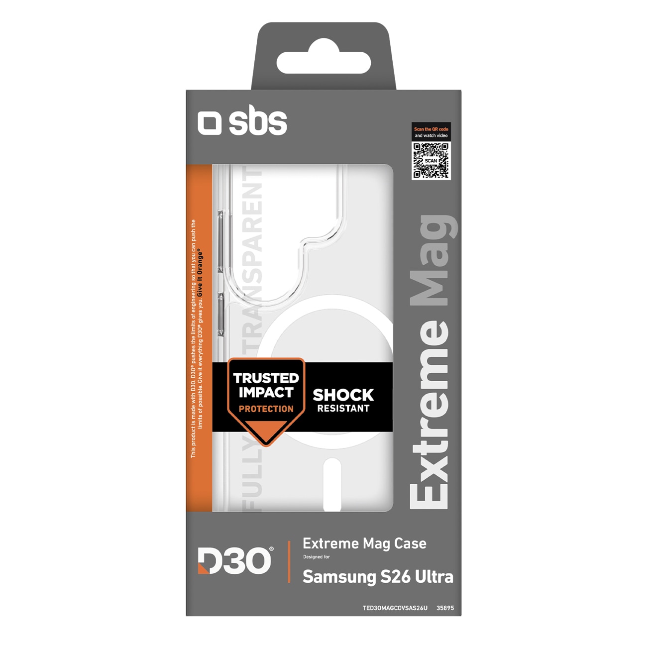 SBS Extreme D30-etui til Samsung Galaxy S26 Ultra Kompatibel med MagSafe - Gennemsigtig