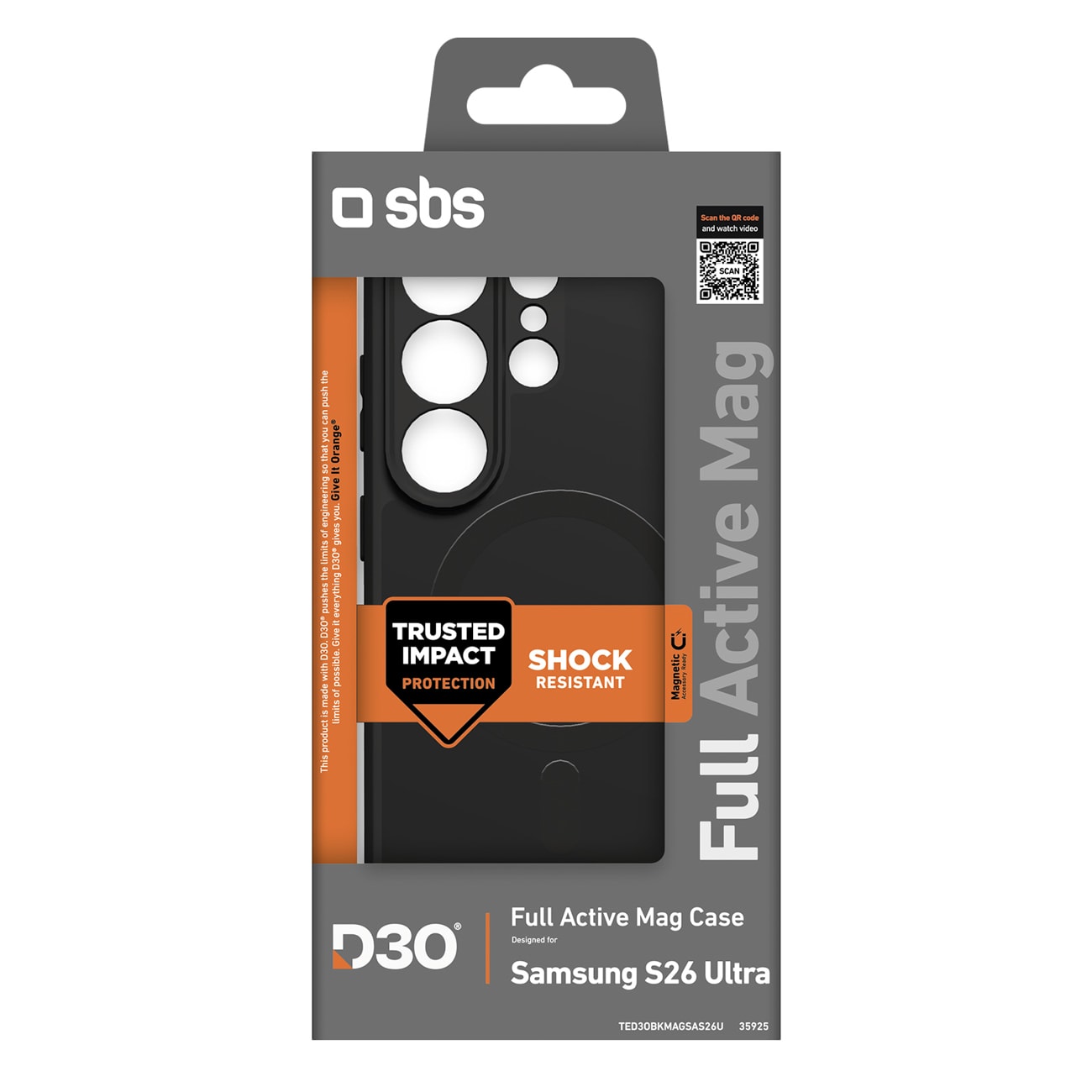 SBS Full Active Case D3O til Samsung Galaxy S26 Ultra, MagSafe-kompatibel - Sort