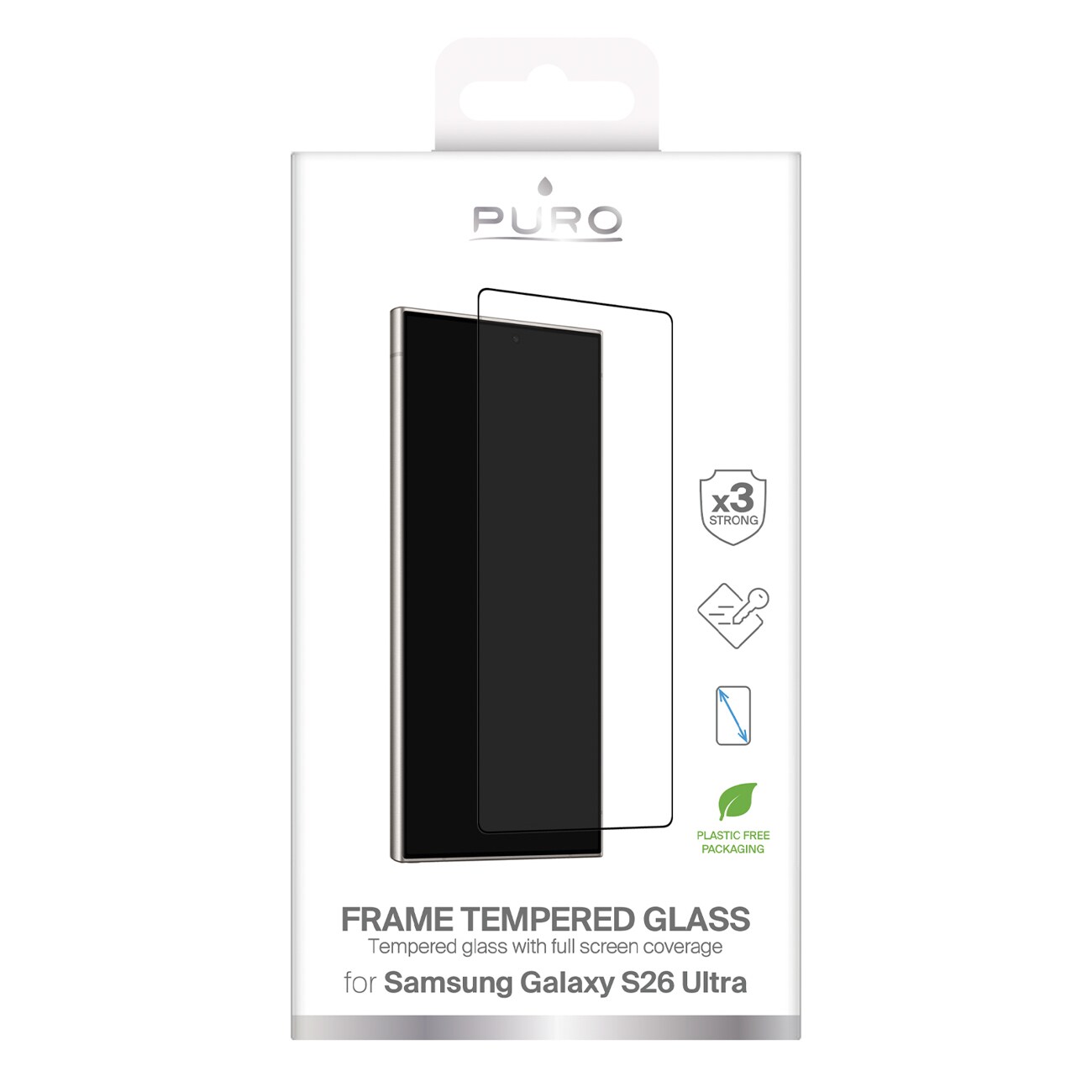 Puro Frame hærdet glas til Samsung Galaxy S26 Ultra - med sort ramme