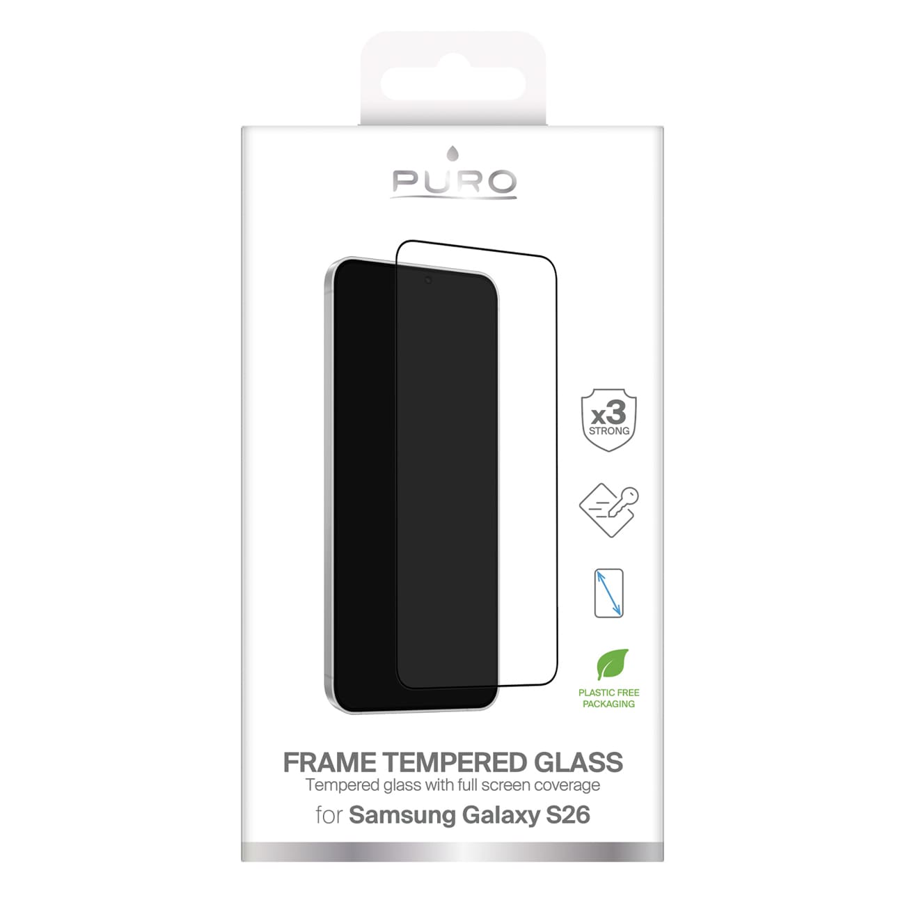 Puro Frame hærdet glas til Samsung Galaxy S26 - med sort ramme