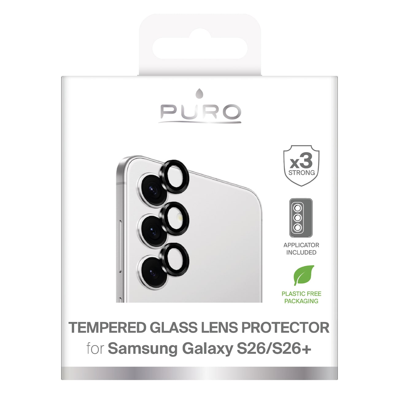 Puro hærdet glas til bagkameraet til Samsung Galaxy S26/S26 Plus - med en sort ramme