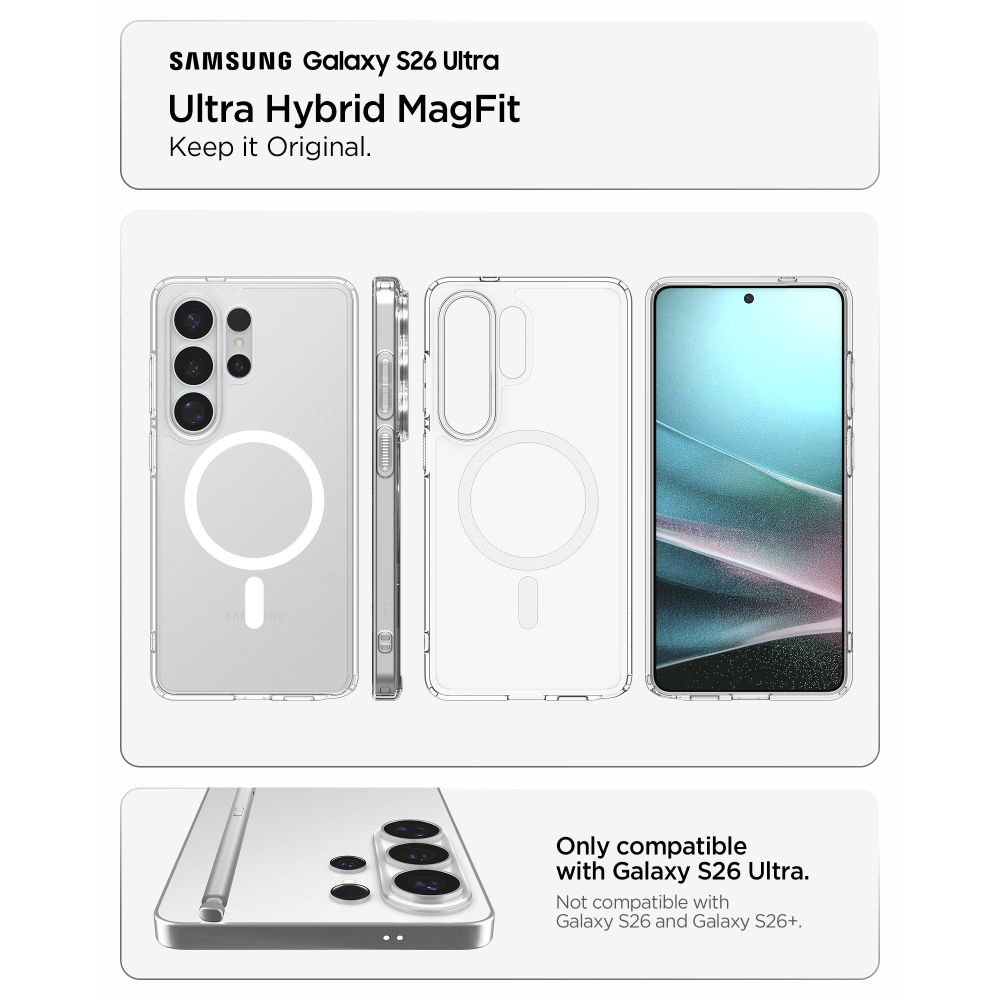 Spigen Ultra Hybrid Mag MagSafe-etui til Samsung Galaxy S26 Ultra - Klar og hvid