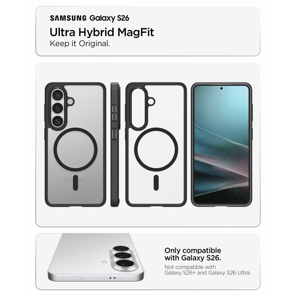 Spigen Ultra Hybrid Mag MagSafe-etui til Samsung Galaxy S26 - Klar sort