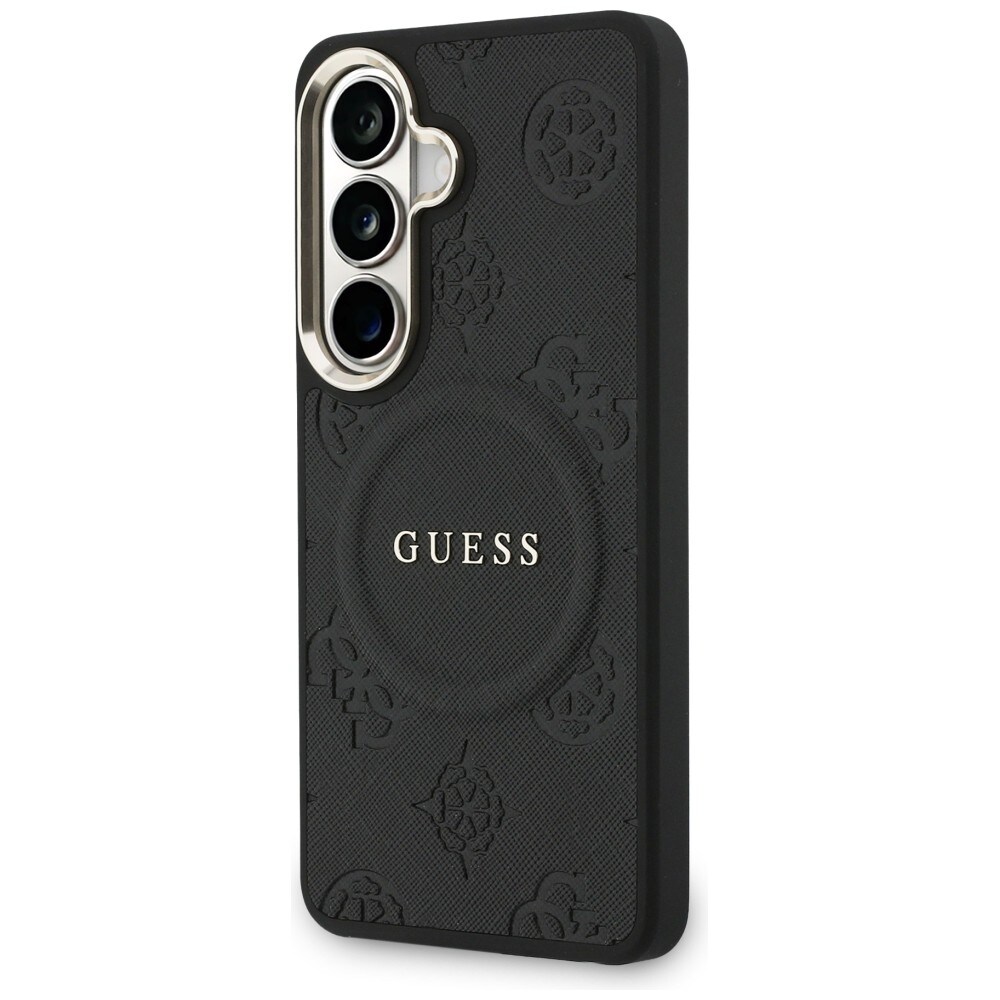 Guess Saffiano Peony Embossed Ring MagSafe-etui til Samsung Galaxy S26 - sort